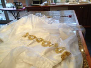 Sarah making her 21st birthday gown. 